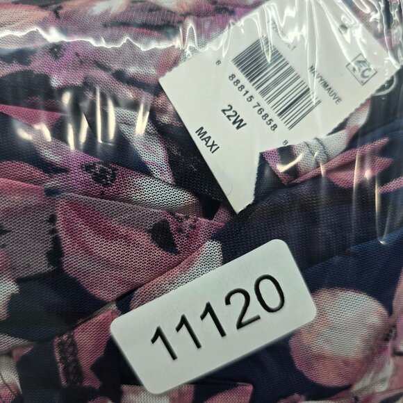 Womens Connected Apparel Navy & Pink Floral Maxi Faux Wrap Dress 3/4 Sleeves 22W - Picture 8 of 8